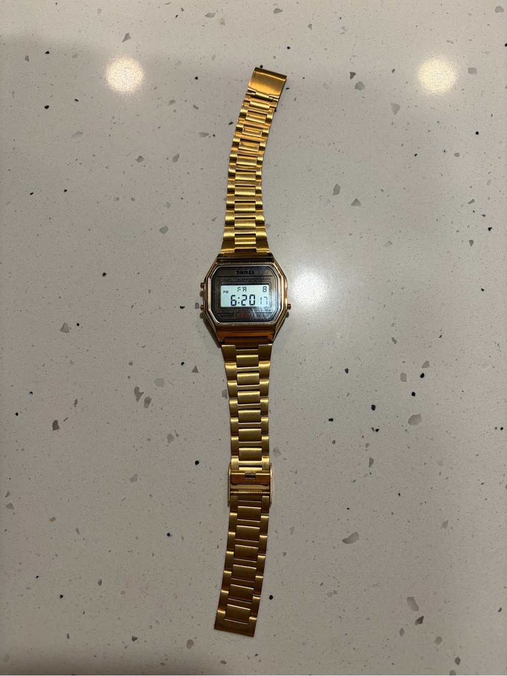 Gold Skmei Digital Stainless Steel Watch - Classic Retro Style